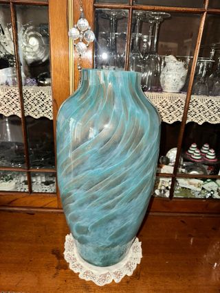 Vaso moderno vetro Murano oro e teal