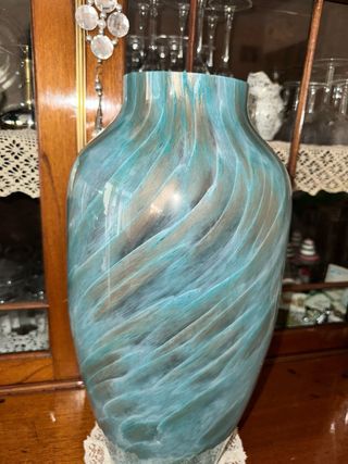 Vaso moderno vetro Murano oro e teal