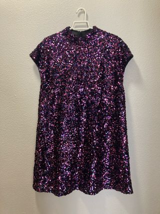 Vestido lentejuelas Zara morado rosa Talla M