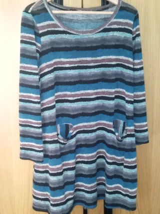 Warm Striped Tunic Dress with Pockets by Tono