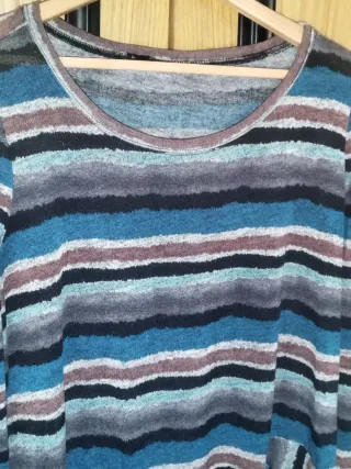 Warm Striped Tunic Dress with Pockets by Tono