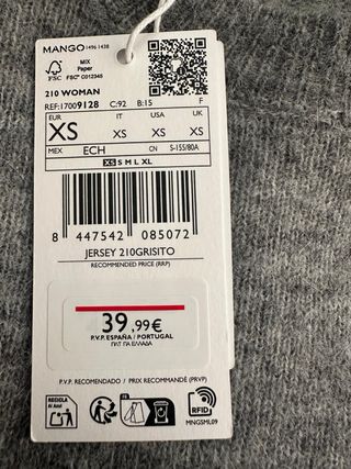 Sudadera Mango Gris Talla XS