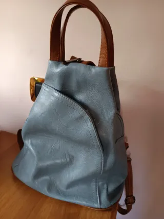 Zainetto donna pelle blu e marrone