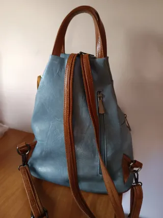 Zainetto donna pelle blu e marrone