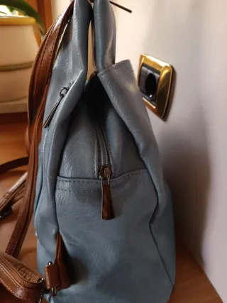 Zainetto donna pelle blu e marrone