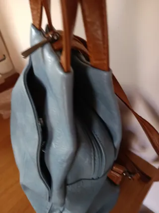 Zainetto donna pelle blu e marrone