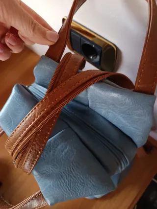 Zainetto donna pelle blu e marrone