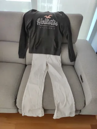 Conjunto Hollister niña gris y pantalon blanco