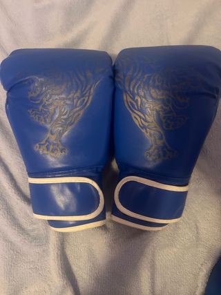 Guantes de boxeo azules con tigre