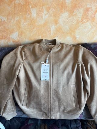 Cazadora efecto ante beige Talla M