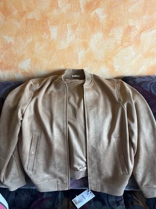 Cazadora efecto ante beige Talla M