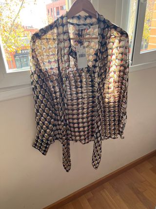 Camisa Mango Gasa Estampada Talla XL