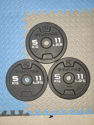 3x Dischi Pesi Domyos 5 Kg (11 Lbs)