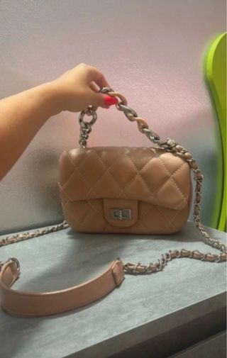 Borsa tracolla/mano pelle trapuntata beige