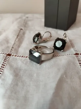 Sortija y pendientes plata espinela negra