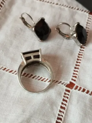 Sortija y pendientes plata espinela negra