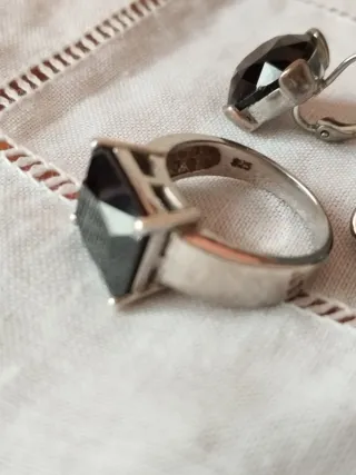 Sortija y pendientes plata espinela negra