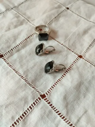 Sortija y pendientes plata espinela negra