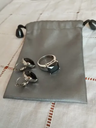 Sortija y pendientes plata espinela negra