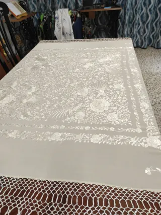 Mantón de Manila Beige/Blanco