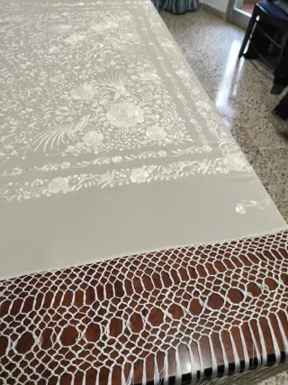 Mantón de Manila Beige/Blanco