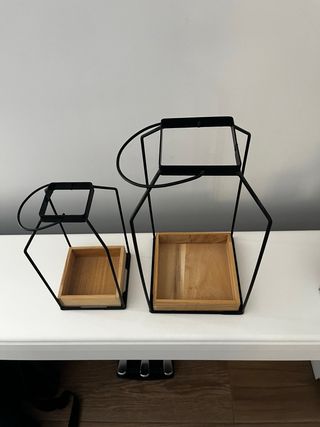 Portacandele decorativi in metallo e legno