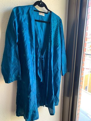 Túnica seda salvaje turquesa Fabindia