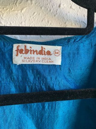 Túnica seda salvaje turquesa Fabindia