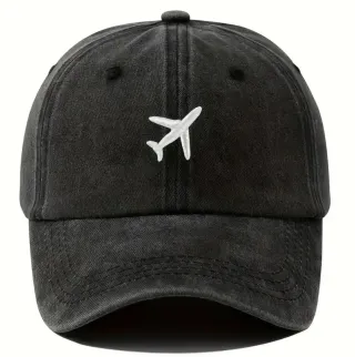 Cappello nero con aereo stampato