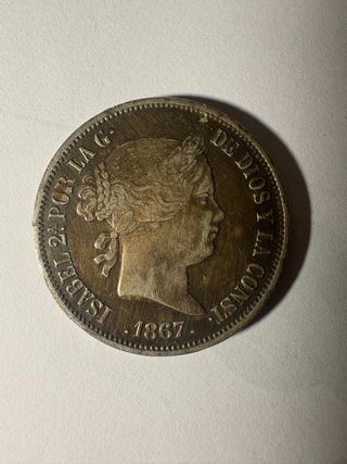 Moneda Isabel 2ª 1867 2 Escudos