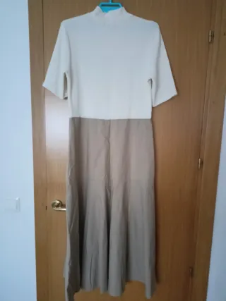 Vestido Zara Beige y Blanco