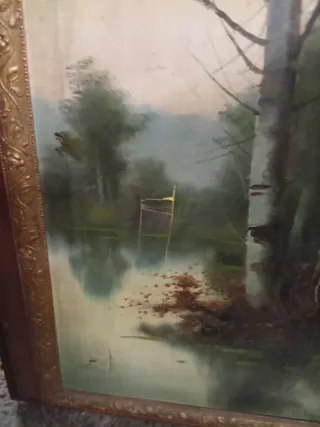 Pintura antigua con marco de madera