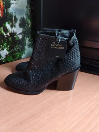 Botines Zara Piel Serpiente Tacón Bloque Talla 41