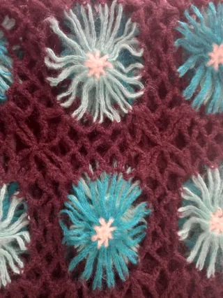 Bufanda Crochet Flores Azul y Marrón