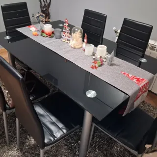 Mesa Comedor Negra 140x90cm + 6 Sillas