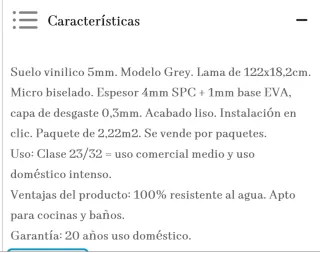 Suelo vinílico SPC Grey 5mm.