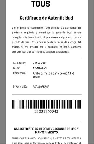 Anillo Tous baño de oro y Amatista