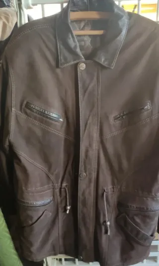 Chaquetón de piel marrón hombre