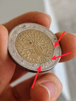 Moneda 2€ Francia 2001 error acuñación