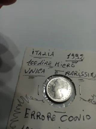 Moneta MICRO 100 Lire Errore Conio 1992 ITALIA