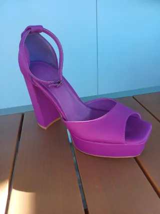 Sandalias Plataforma Tacón Ancho Morado