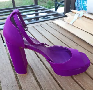 Sandalias Plataforma Tacón Ancho Morado