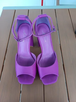 Sandalias Plataforma Tacón Ancho Morado
