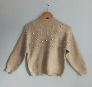 Jersey Zara perlas beige cuello alto