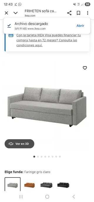 Sofá Cama Ikea Friheten 3 Plazas