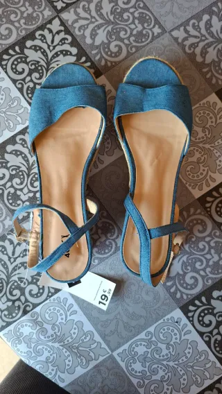Sandalias cuña denim mujer talla 39