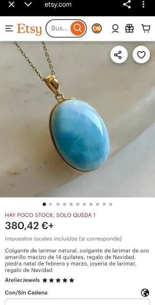 Colgante Oro 18K con Piedra Larimar Azul