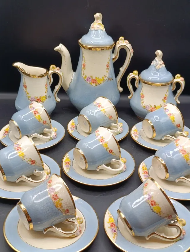 Juego de café Peyro azul y dorado