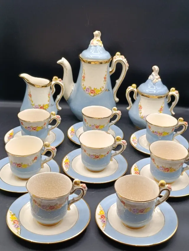 Juego de café Peyro azul y dorado