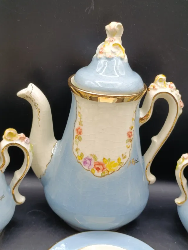 Juego de café Peyro azul y dorado